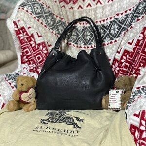 Burberry Maidstone Black Grain Leather Tote w/ House Check